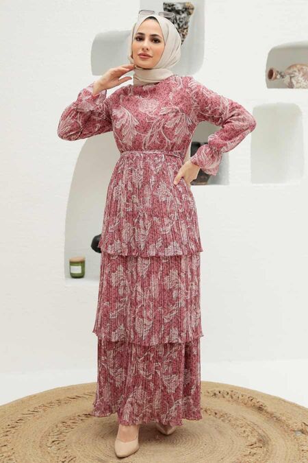 Dusty Rose Hijab Dress 3359GK - NEVA STYLE