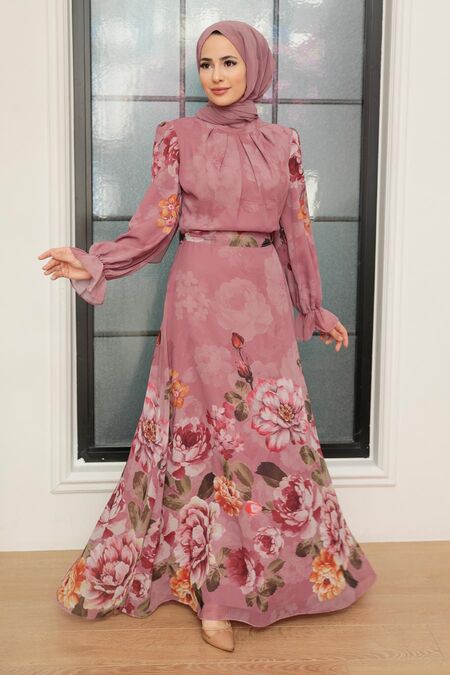 Dusty Rose Hijab Dress 35461GK - NEVA STYLE