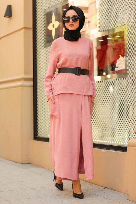 Dusty Rose Hijab Dual Suit Dress 12801GK - NEVA STYLE