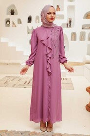  Modern Dusty Rose Islamic Long Sleeve Dress 12951GK - 1