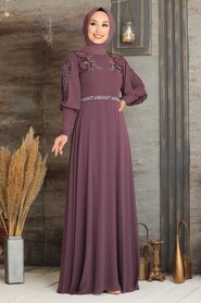 Dusty Rose Hijab Evening Dress 20711GK - 1