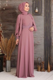Dusty Rose Hijab Evening Dress 20730GK - 1