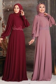 Dusty Rose Hijab Evening Dress 20730GK - 3