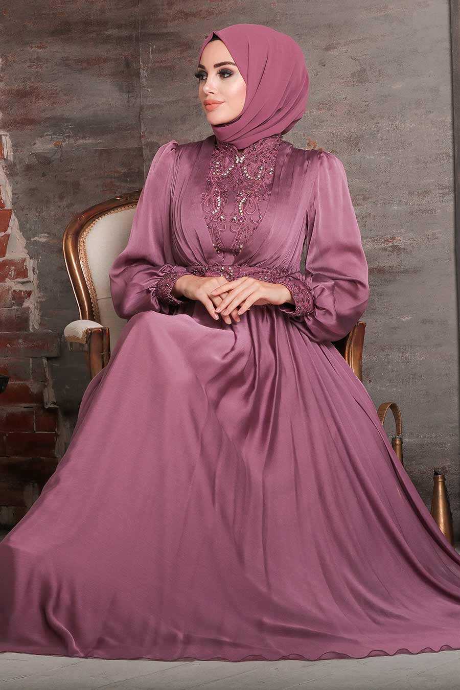 Luxorious Dusty Rose Hijab Evening Dress 21540GK - Neva-style.com