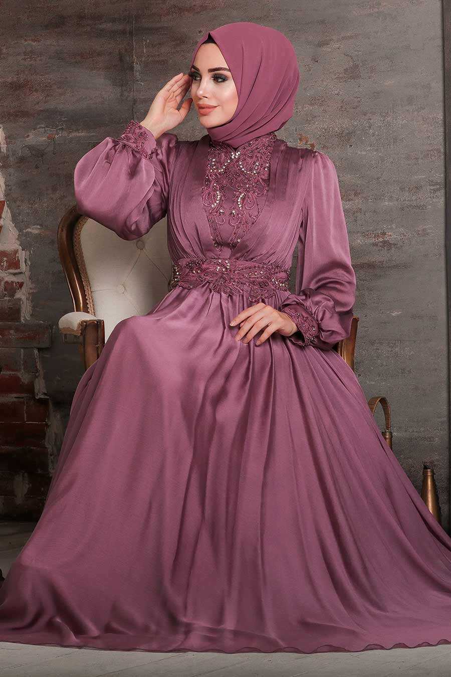 Luxorious Dusty Rose Hijab Evening Dress 21540GK - Neva-style.com