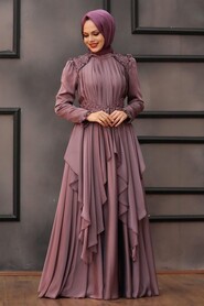  Luxury Dusty Rose Muslim Long Sleeve Dress 21850GK - 1