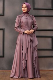  Luxury Dusty Rose Muslim Long Sleeve Dress 21850GK - 2