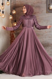 Dusty Rose Hijab Evening Dress 21881GK - 1
