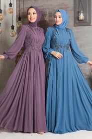 Dusty Rose Hijab Evening Dress 21921GK - 2