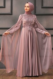 Long Dusty Rose Islamic Clothing Wedding Dress 22001GK - 1