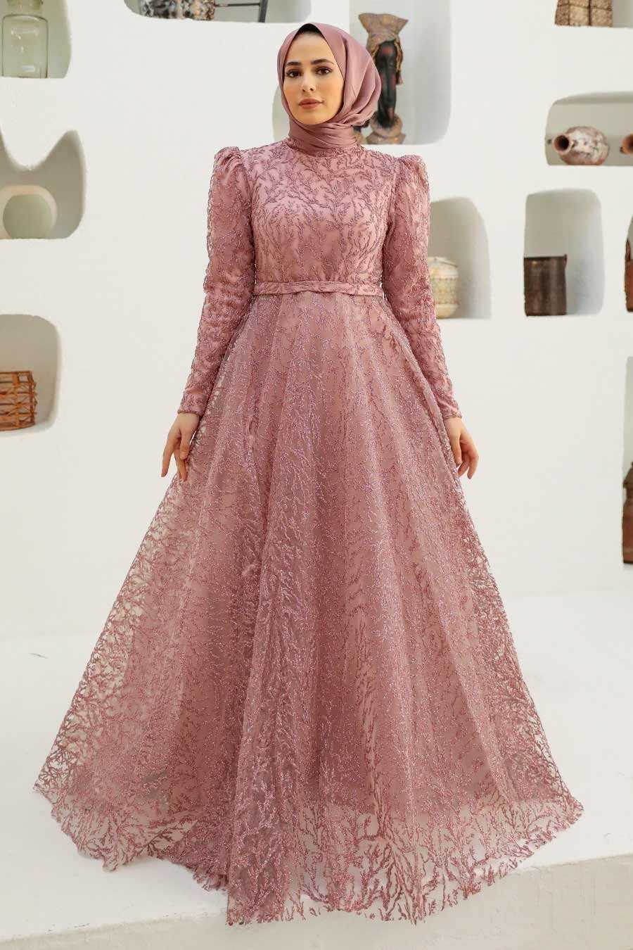 Luxury Dusty Rose Hijab Wedding Gown 22343GK - Neva-style.com Luxury Dusty Rose Hijab Wedding Gown 22343GK - Neva-style.com