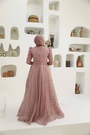  Luxury Dusty Rose Hijab Wedding Gown 22343GK - 2