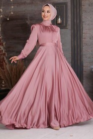Dusty Rose Hijab Evening Dress 25391GK - 1