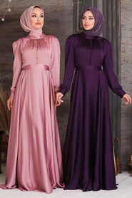 Dusty Rose Hijab Evening Dress 25391GK - 2