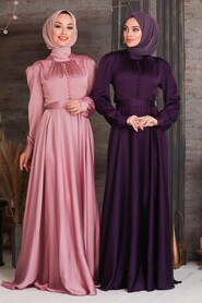 Dusty Rose Hijab Evening Dress 25391GK - 3