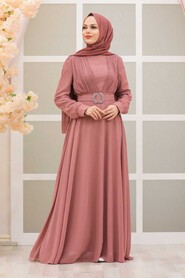  Modern Dusty Rose Hijab Evening Dress 27690GK - 1