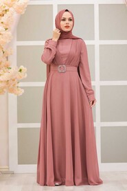  Modern Dusty Rose Hijab Evening Dress 27690GK - 2