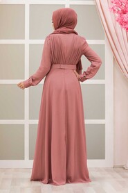 Modern Dusty Rose Hijab Evening Dress 27690GK - 3