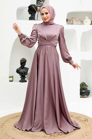  Satin Dusty Rose Modest Islamic Clothing Wedding Dress 3064GK - 1