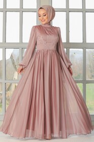 Dusty Rose Hijab Evening Dress 33190GK - 1