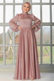 Dusty Rose Hijab Evening Dress 33190GK - 3