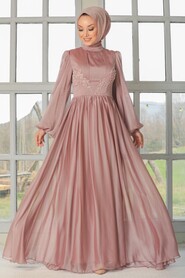 Dusty Rose Hijab Evening Dress 33190GK - 4