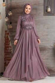 Dusty Rose Hijab Evening Dress 3498GK - 1