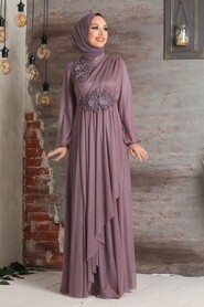 Dusty Rose Hijab Evening Dress 3498GK - 2