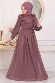 Dusty Rose Hijab Evening Dress 40302KGK - 1
