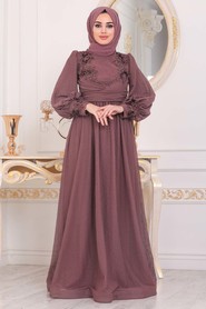 Dusty Rose Hijab Evening Dress 40302KGK - 2