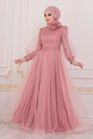 Dusty Rose Hijab Evening Dress 40403GK - 1