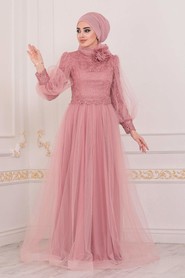 Dusty Rose Hijab Evening Dress 40403GK - 2