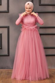Dusty Rose Hijab Evening Dress 4067GK - 1