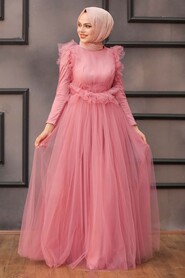 Dusty Rose Hijab Evening Dress 4067GK - 2