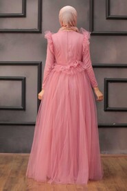 Dusty Rose Hijab Evening Dress 4067GK - 3
