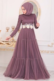 Dusty Rose Hijab Evening Dress 4102KGK - 1