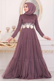 Dusty Rose Hijab Evening Dress 4102KGK - 3