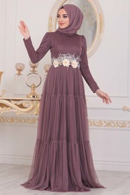 Dusty Rose Hijab Evening Dress 4102KGK - 2