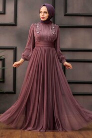  Dusty Rose Turkish Hijab Wedding Dress 41740GK - 1