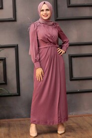  Satin Dusty Rose Hijab Engagement Dress 4199GK - 1