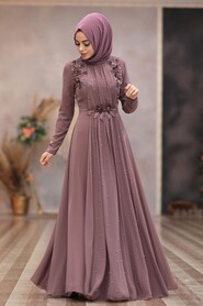 Dusty Rose Hijab Evening Dress 50030GK - 1