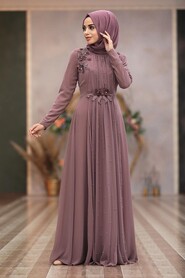 Dusty Rose Hijab Evening Dress 50030GK - 2