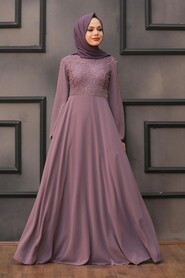  Plus Size Dusty Rose Hijab Evening Dress 50060GK - 1