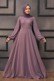  Plus Size Dusty Rose Hijab Evening Dress 50060GK - 2