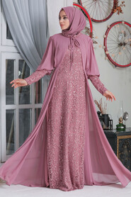 Dusty Rose Hijab Evening Dress 50090GK - 1
