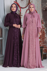 Dusty Rose Hijab Evening Dress 50090GK - 3