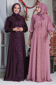 Dusty Rose Hijab Evening Dress 50090GK - 2