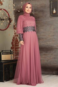 Dusty Rose Hijab Evening Dress 50110GK - 1