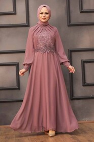 Dusty Rose Hijab Evening Dress 52785GK - 1