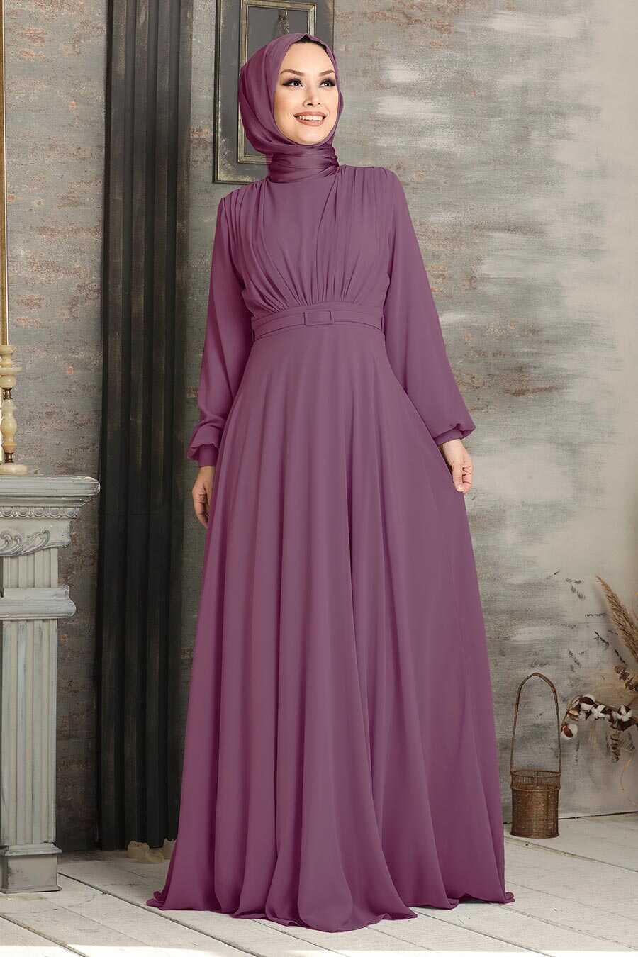 Neva Style - Plus Size Dusty Rose Islamic Clothing Evening Dress 5422GK